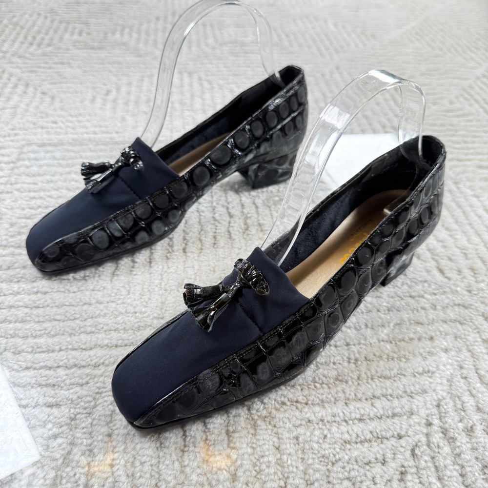 California Magdesians Loafer Pump Women 7.5 Black Croc Leather Vintage 90s Work